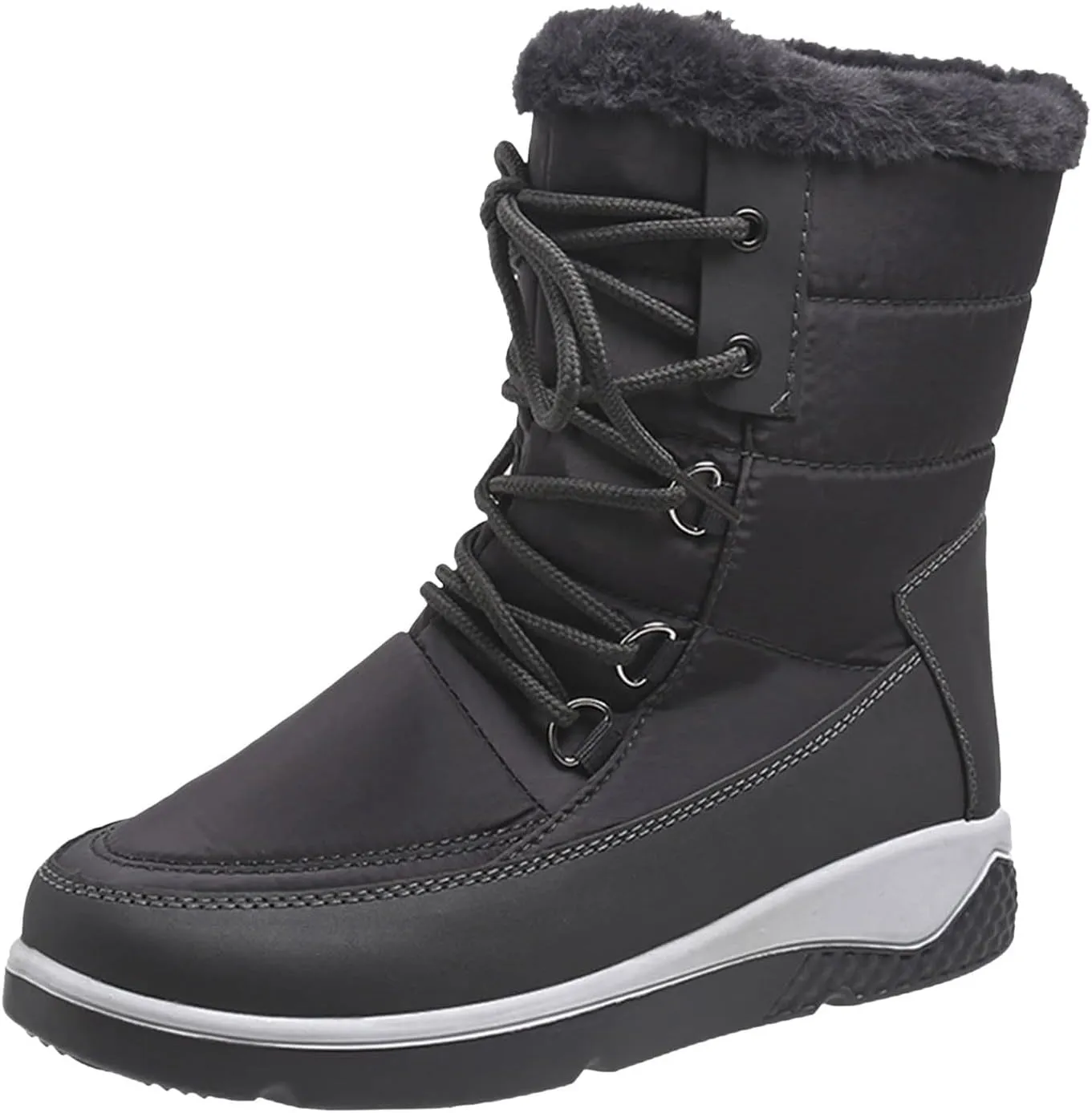 Women's Mid Calf Snow Boots Cold Proof Insulated Winter Boots Solid Lace Up Boots Thick Bottom Non Slip Boot