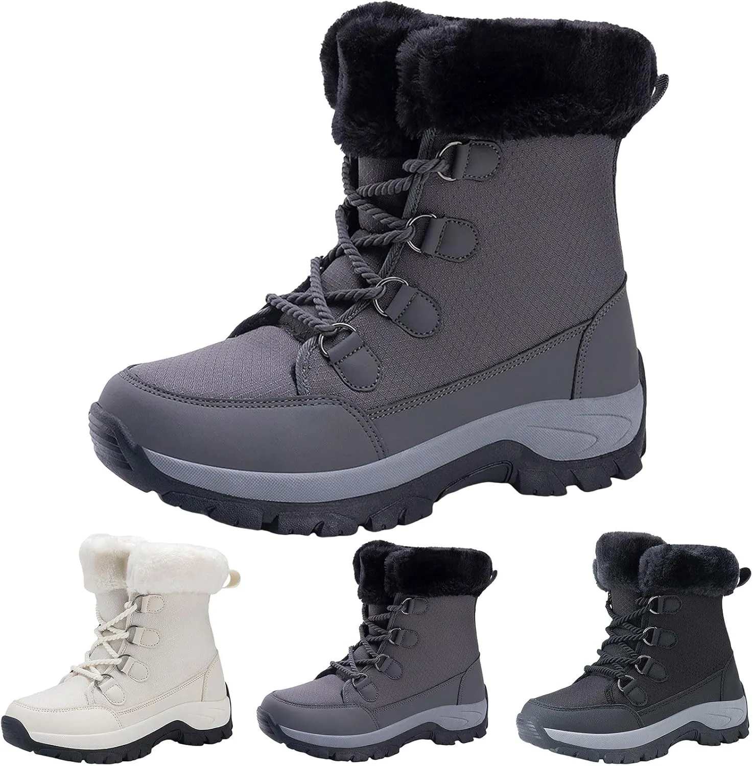 Women's Plush Thick Bottom Snow Boots Water Proof Insulated Winter Boots Fashion Lace Up Non Snow Boots for Women Ice