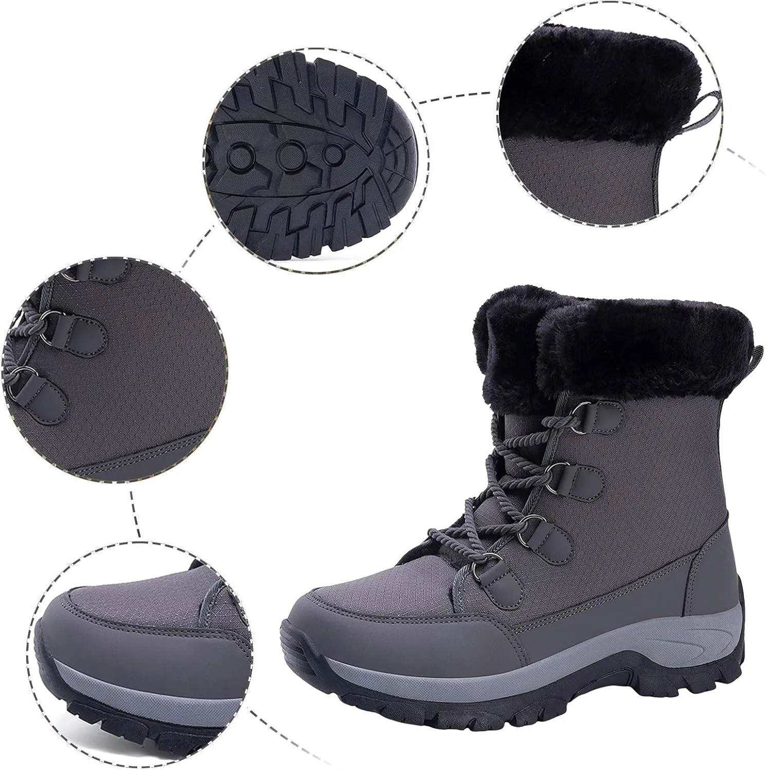 Women's Plush Thick Bottom Snow Boots Water Proof Insulated Winter Boots Fashion Lace Up Non Snow Boots for Women Ice