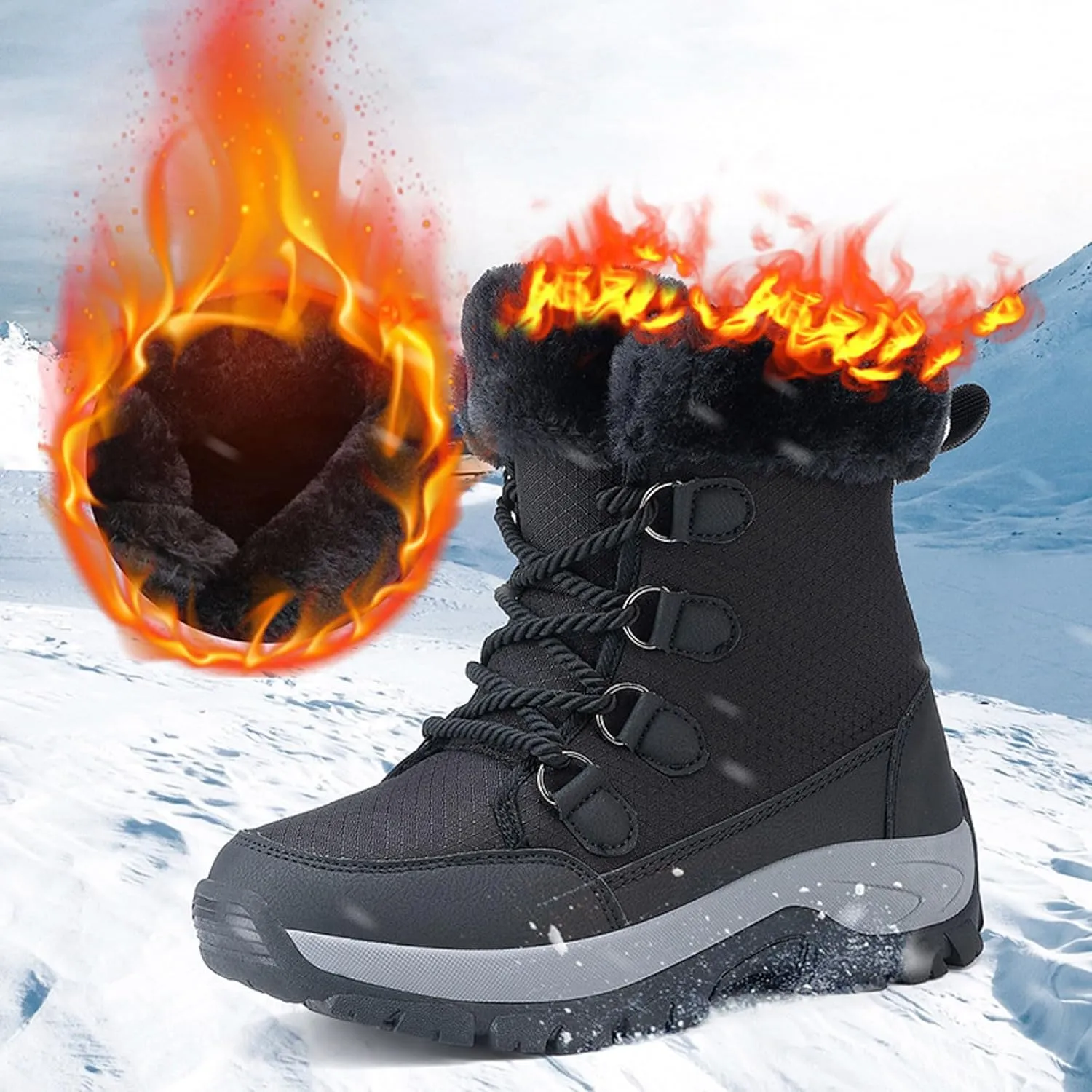 Women's Plush Thick Bottom Snow Boots Water Proof Insulated Winter Boots Fashion Lace Up Non Snow Boots for Women Ice
