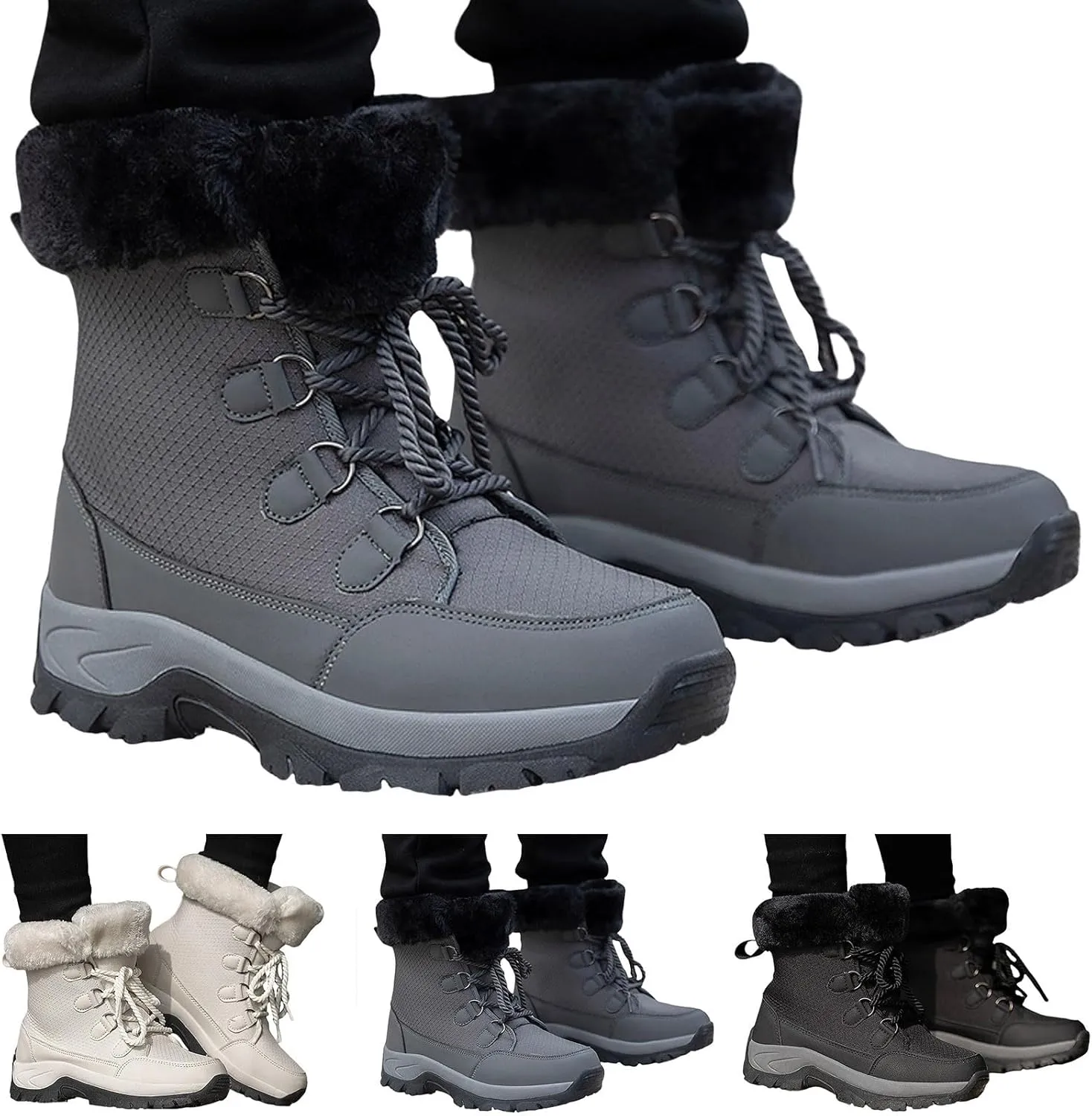 Women's Plush Thick Bottom Snow Boots Water Proof Insulated Winter Boots Fashion Lace Up Non Snow Boots for Women Ice