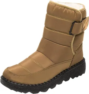 Womens Winter Snow Boots Waterproof Warm Fur Lining Mid Calf Boots Hook Loop Comfortable Outdoor Shoes