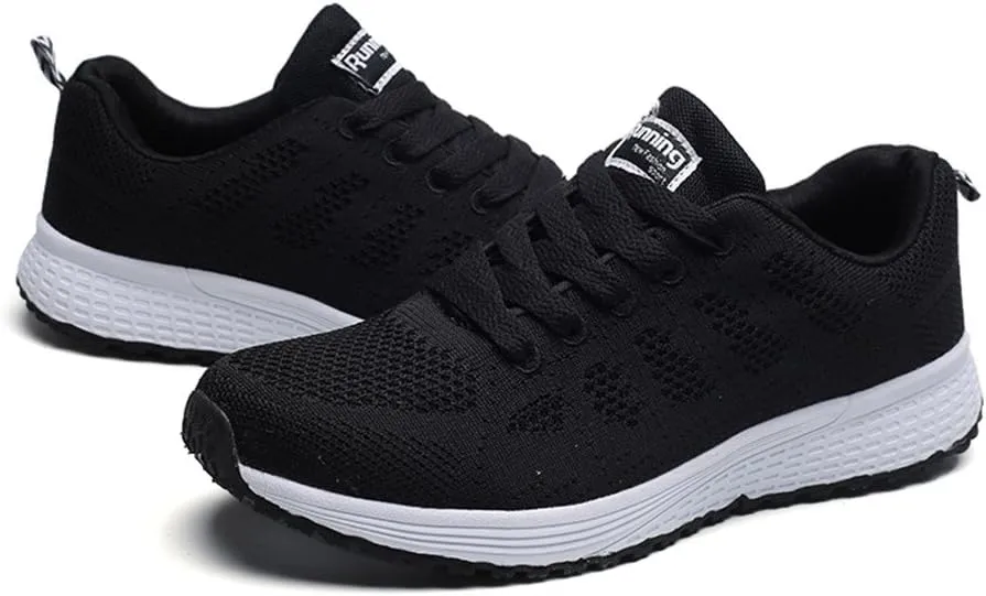 ZSpzx Women's Running Sneakers Slip On Air Cushioned Lace Up Running Tennis Sneaker Quick Dry Lightweight Arch Support Walk Shoes Breathable Elastic Athletic Closed Toe Shoe for Gym Travel Daily Wear