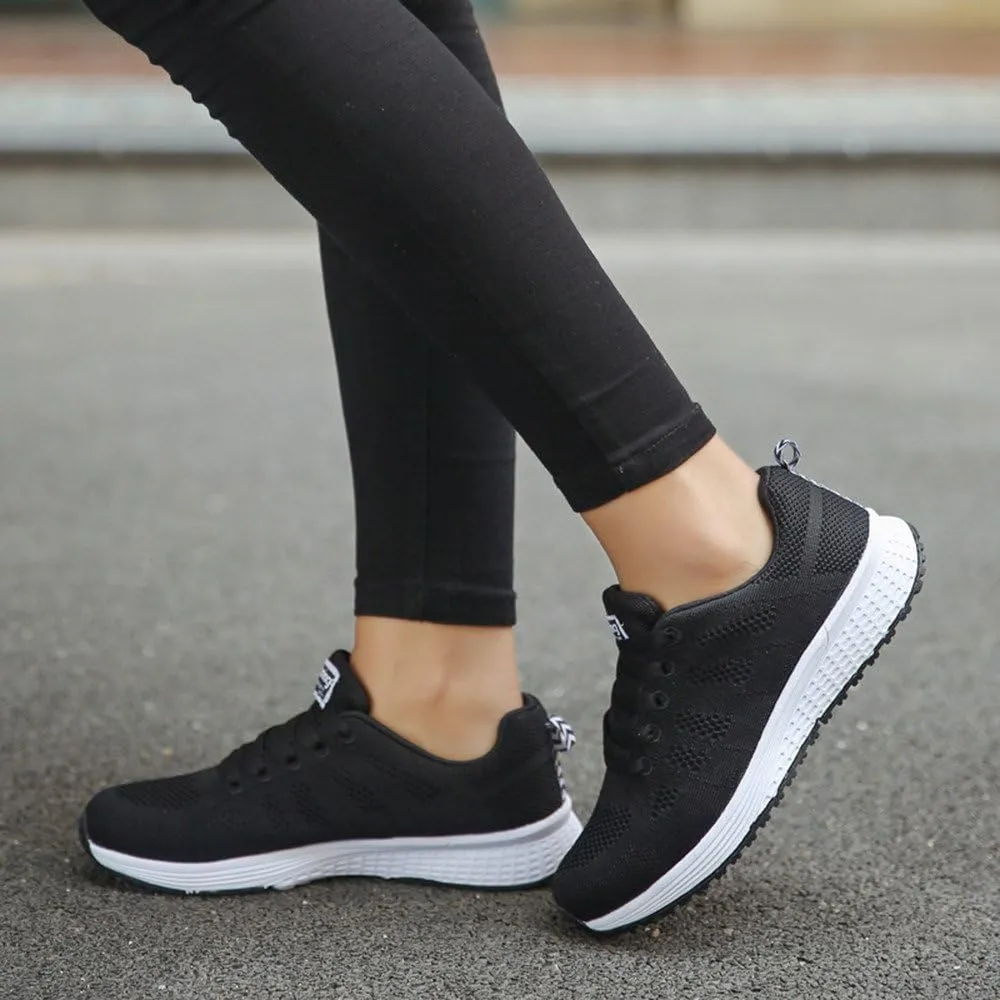 ZSpzx Women's Running Sneakers Slip On Air Cushioned Lace Up Running Tennis Sneaker Quick Dry Lightweight Arch Support Walk Shoes Breathable Elastic Athletic Closed Toe Shoe for Gym Travel Daily Wear