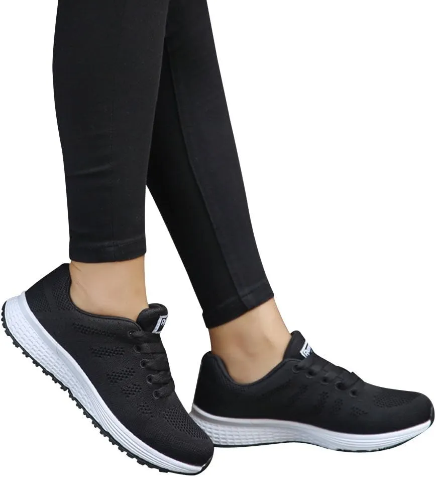 ZSpzx Women's Running Sneakers Slip On Air Cushioned Lace Up Running Tennis Sneaker Quick Dry Lightweight Arch Support Walk Shoes Breathable Elastic Athletic Closed Toe Shoe for Gym Travel Daily Wear